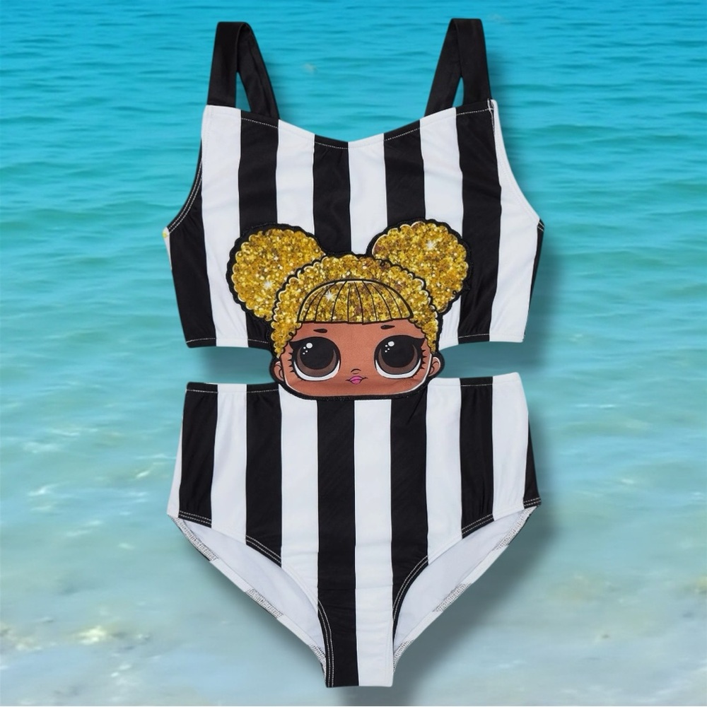 👚2/$10👗3/$12 LOL Surprise Striped One Piece Monokini Swimsuit Girls Size Sm 6/6X